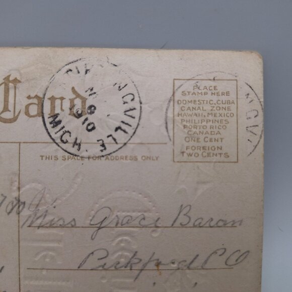 Antique Postcard Yuletide Greetings Holly Berries Embossed Design Posted 1910 - Picture 4 of 5